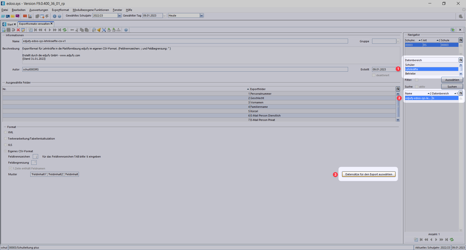 edoo.sys Lehrkräfte exportieren