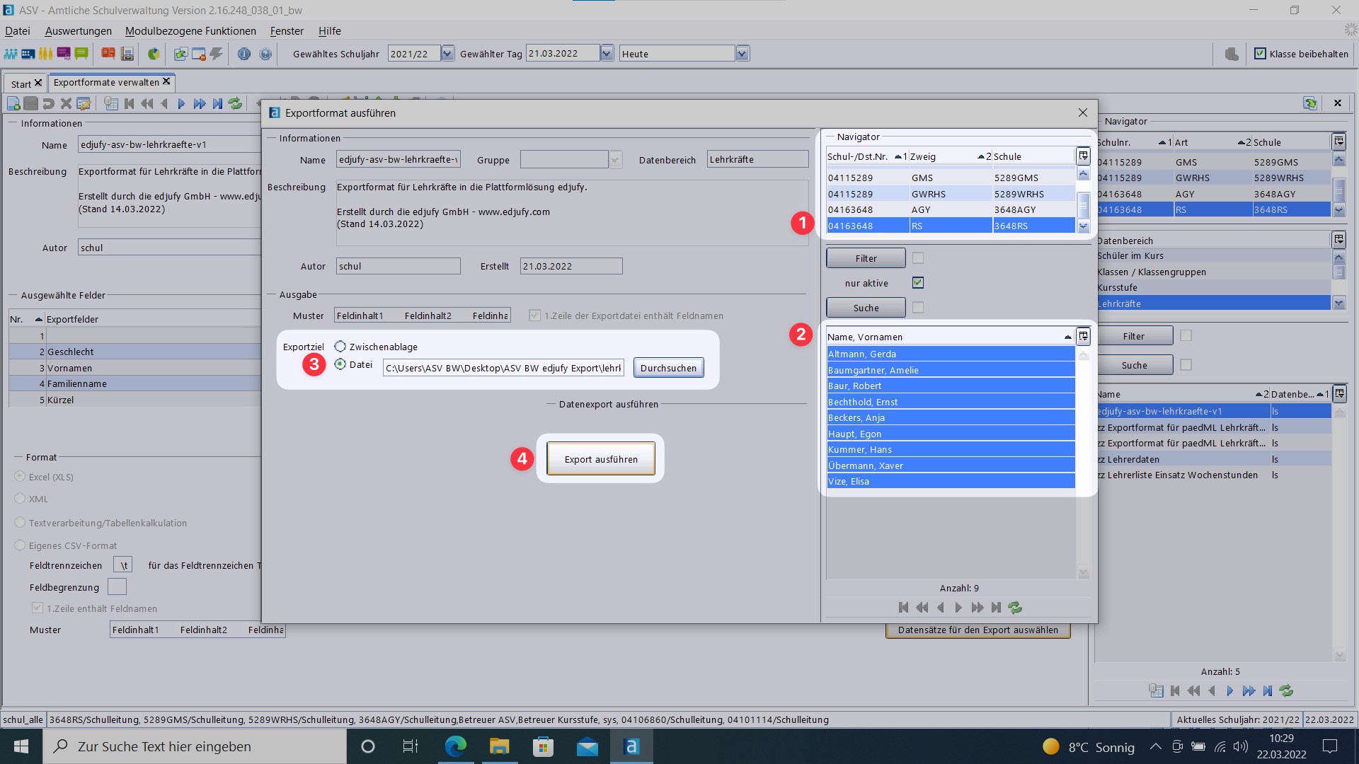 ASV-BW Lehrkräfte exportieren