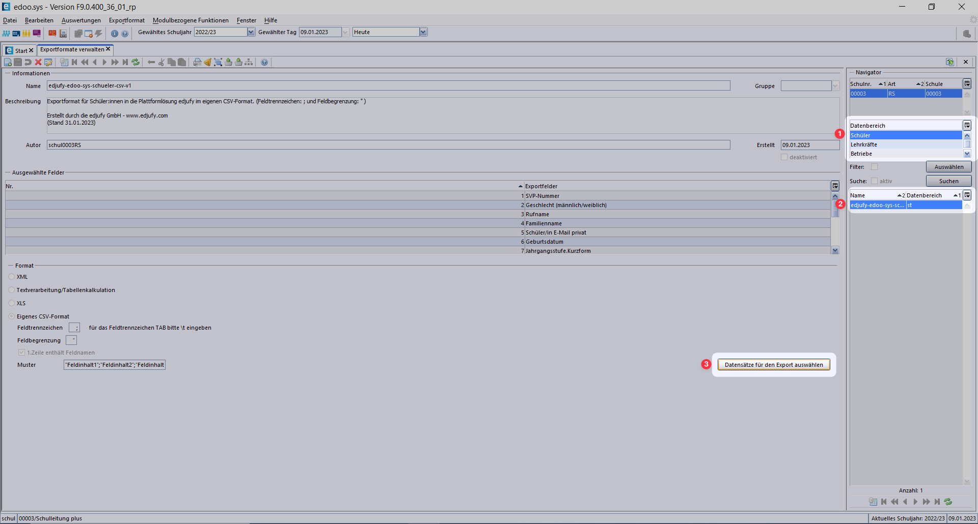 edoo.sys Schüler exportieren