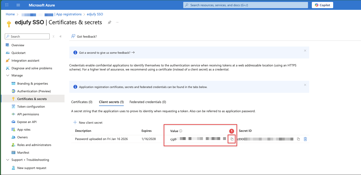 Copy Client Secret Value