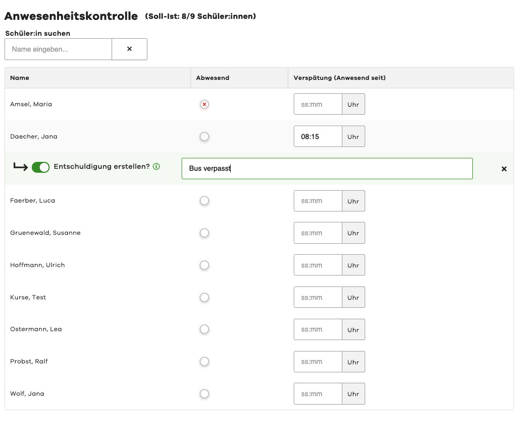 Attendance Check in Class Register