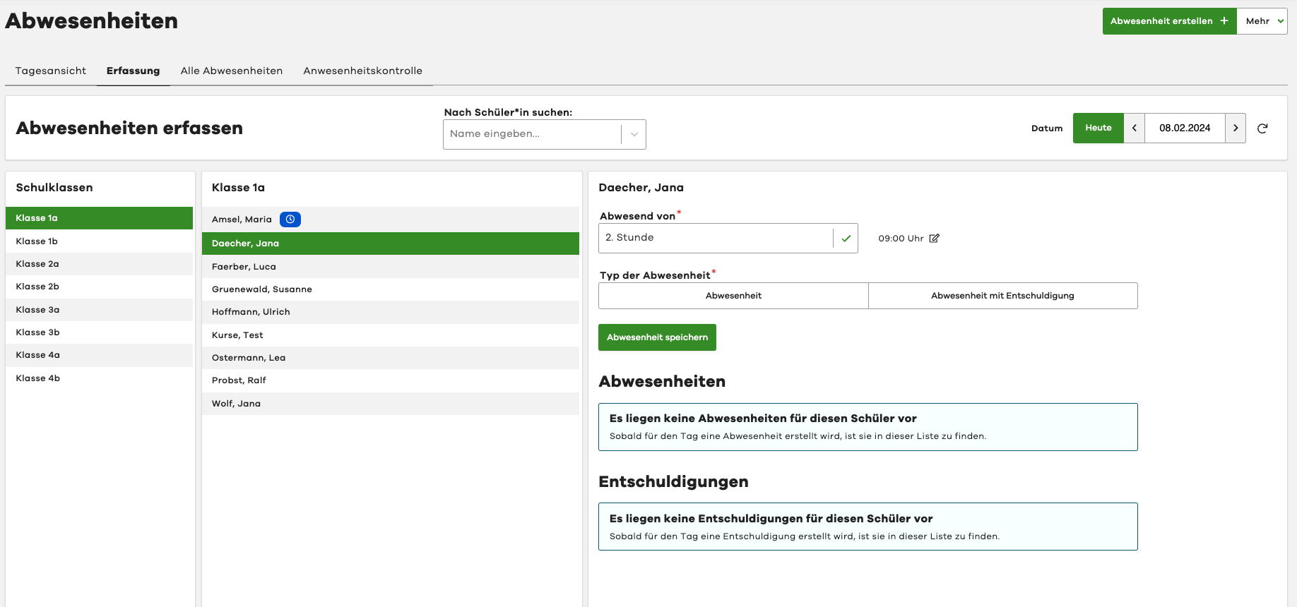 Absences Recording View