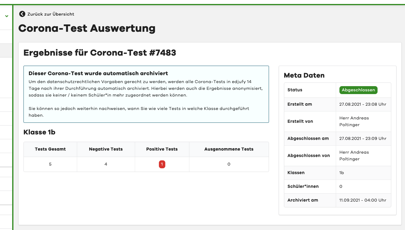 Evaluation of archived test