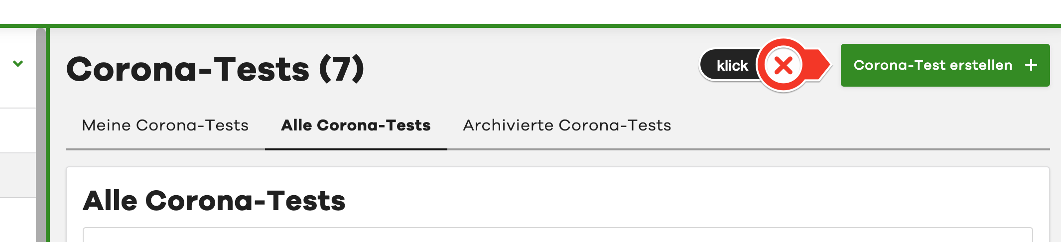 Image of "Create Corona test" button
