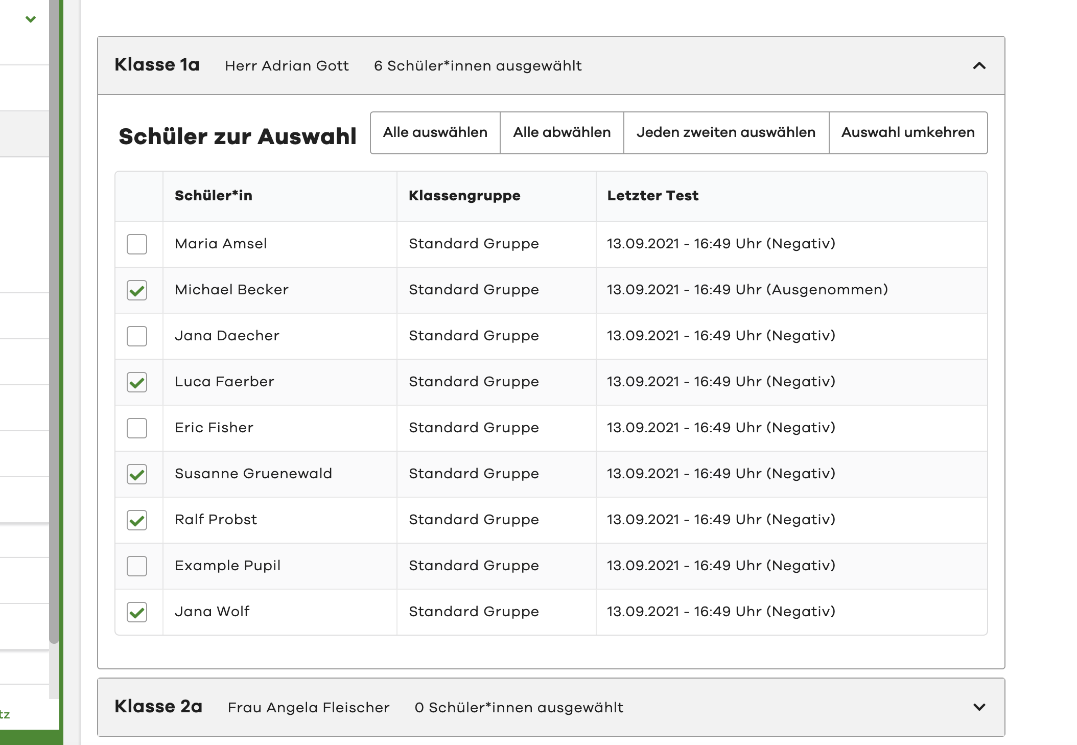 Step 1 Create Corona test - Select pupils