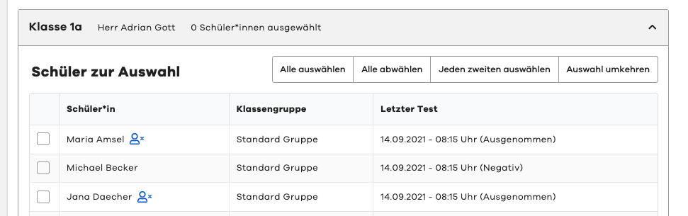 Exempt pupils in Corona test creation list