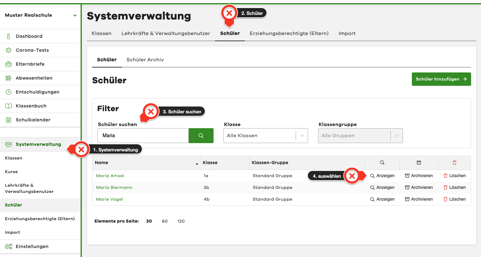 Search for pupil for exemption
