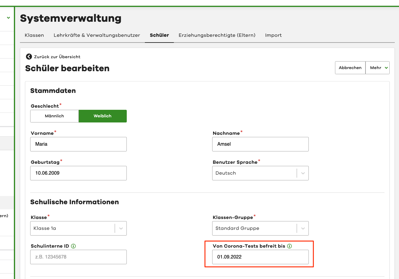 Store exemption for pupil