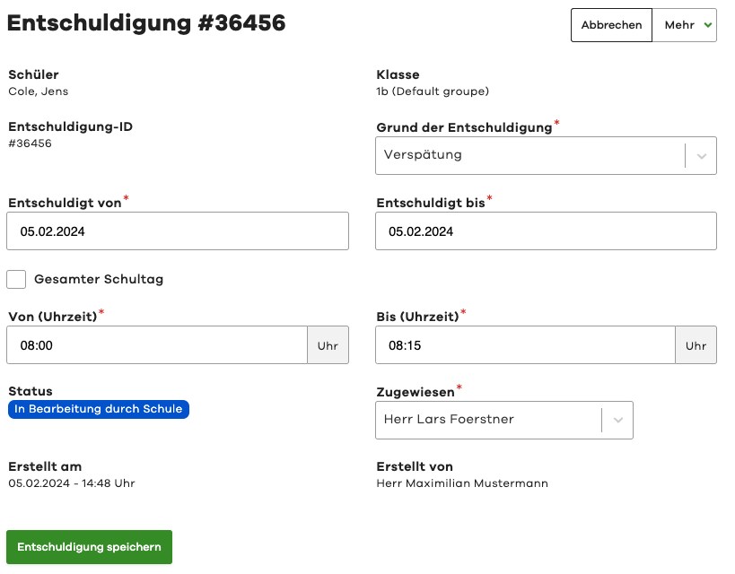 Edit Excuse Basic Data