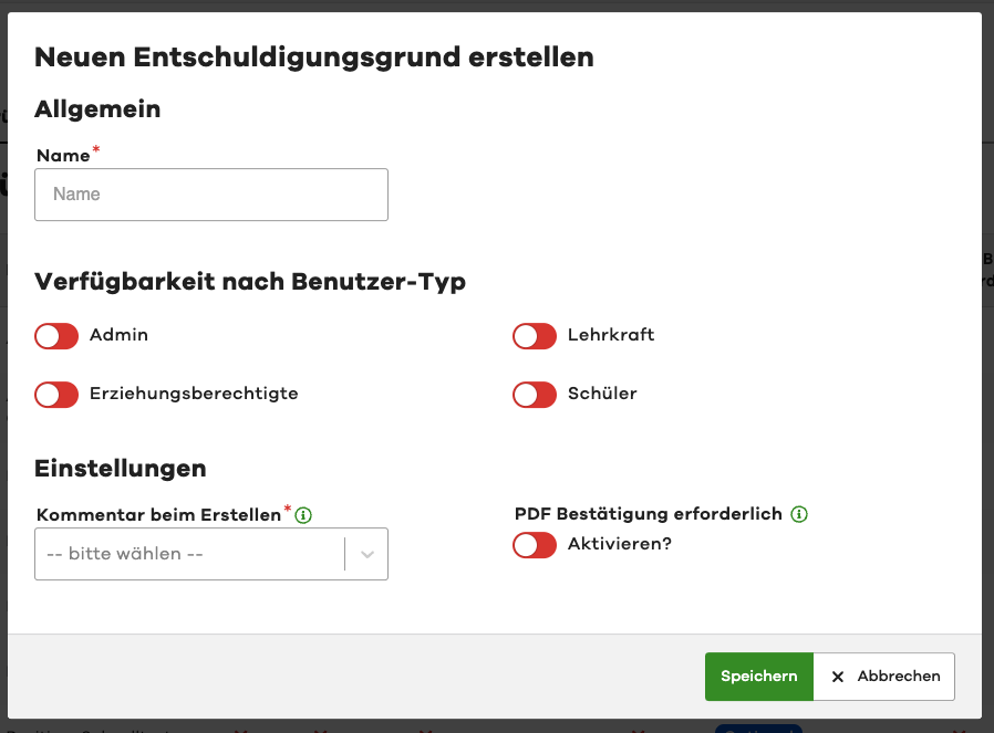 Create Excuse Reason