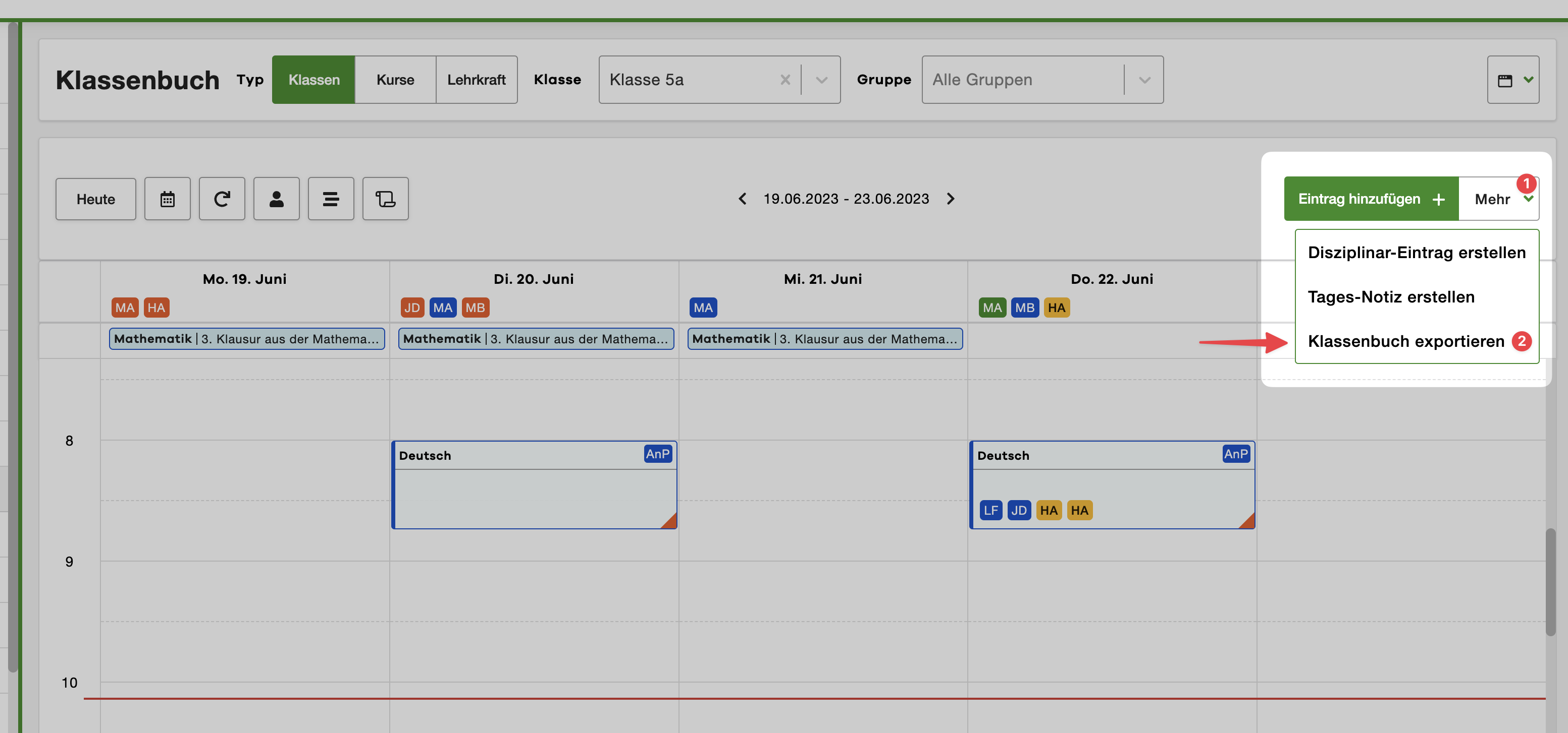 Select Lesson Log Export from the More menu