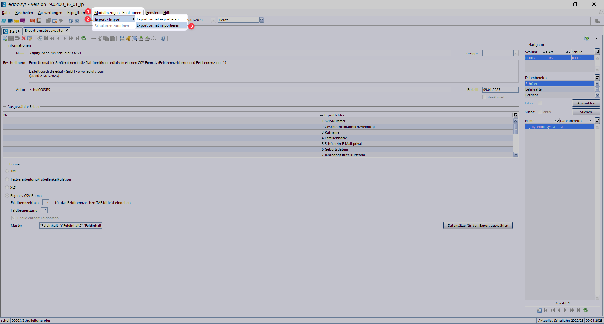 edoo.sys Import Export Formats