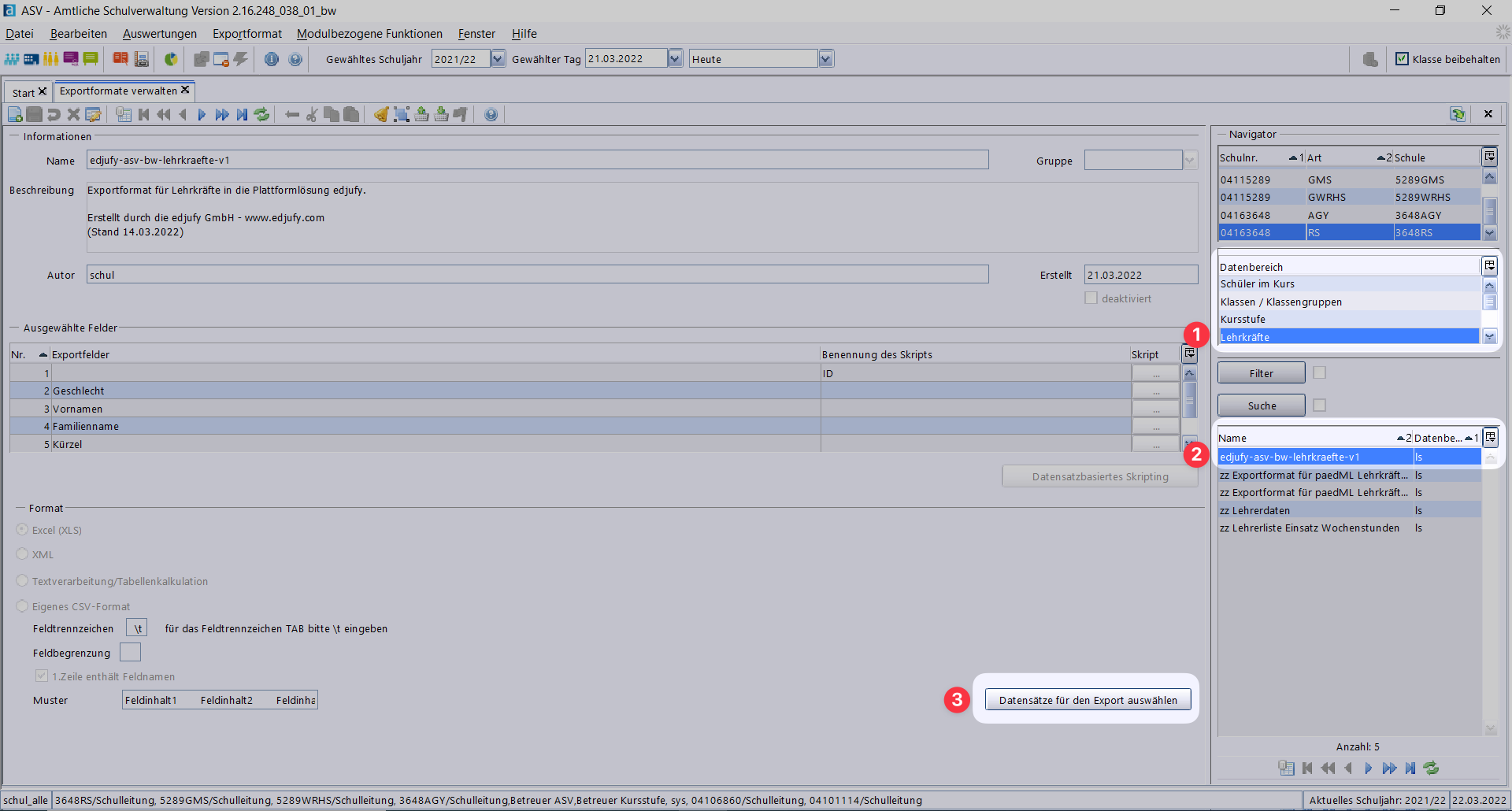 ASV-BW Export Teachers