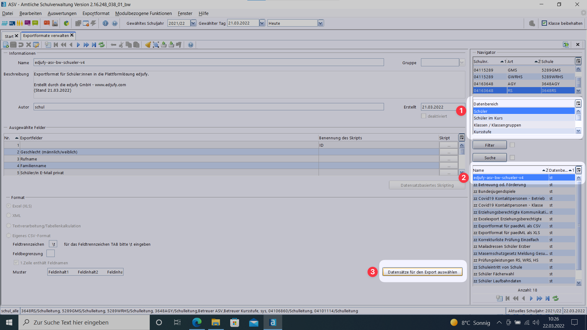 ASV-BW Export Pupils
